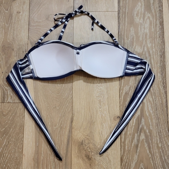La Vie en Rose Aqua blue/white/gold striped halter bikini top size Medium - Picture 3 of 9